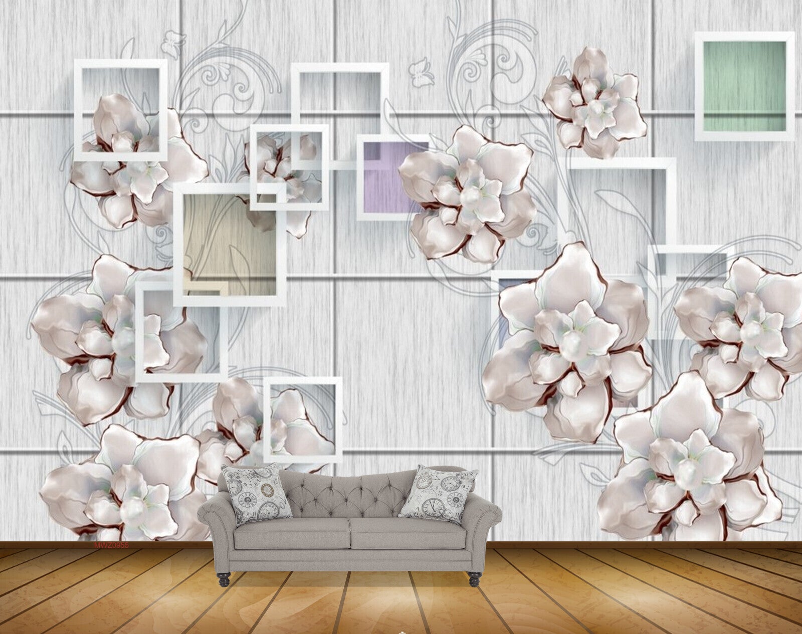 Avikalp MWZ0955 White Flowers Leaves HD Wallpaper