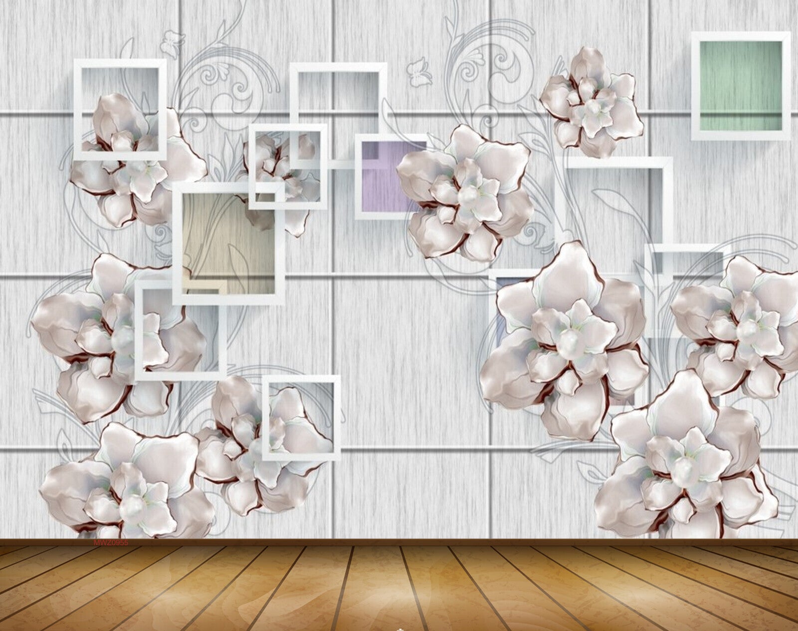 Avikalp MWZ0955 White Flowers Leaves 3D HD Wallpaper