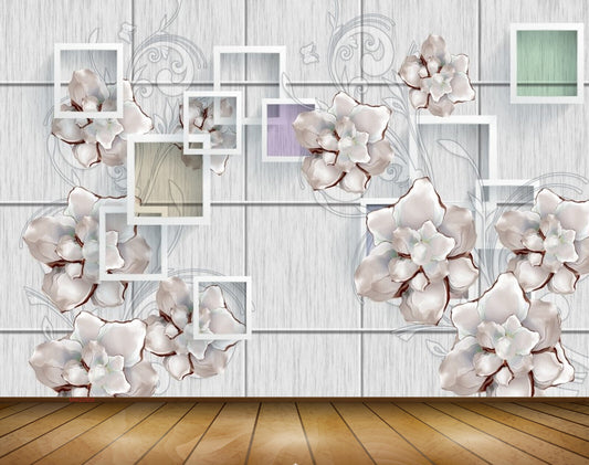 Avikalp MWZ0955 White Flowers Leaves 3D HD Wallpaper