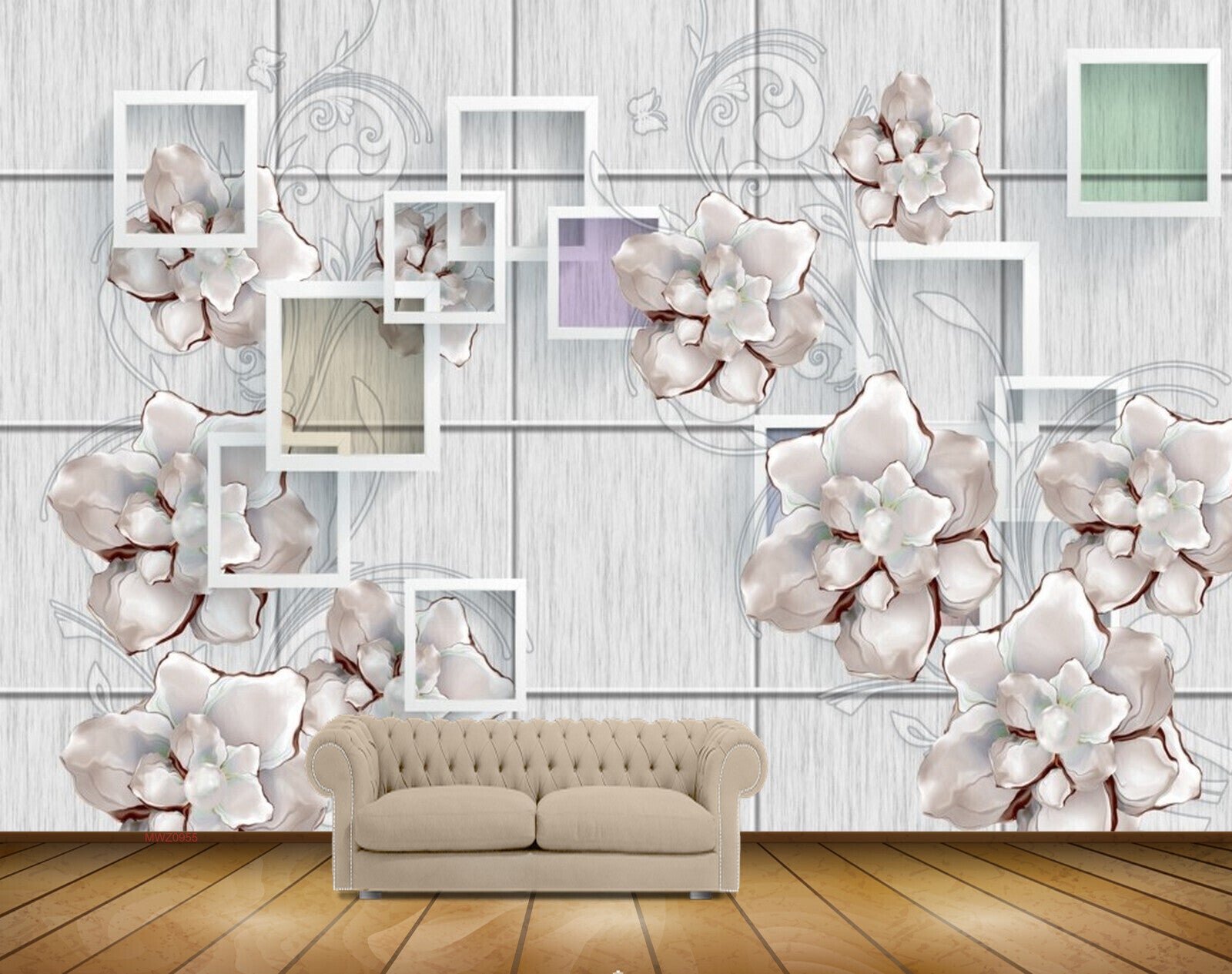 Avikalp MWZ0955 White Flowers Leaves 3D HD Wallpaper