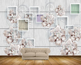 Avikalp MWZ0955 White Flowers Leaves 3D HD Wallpaper