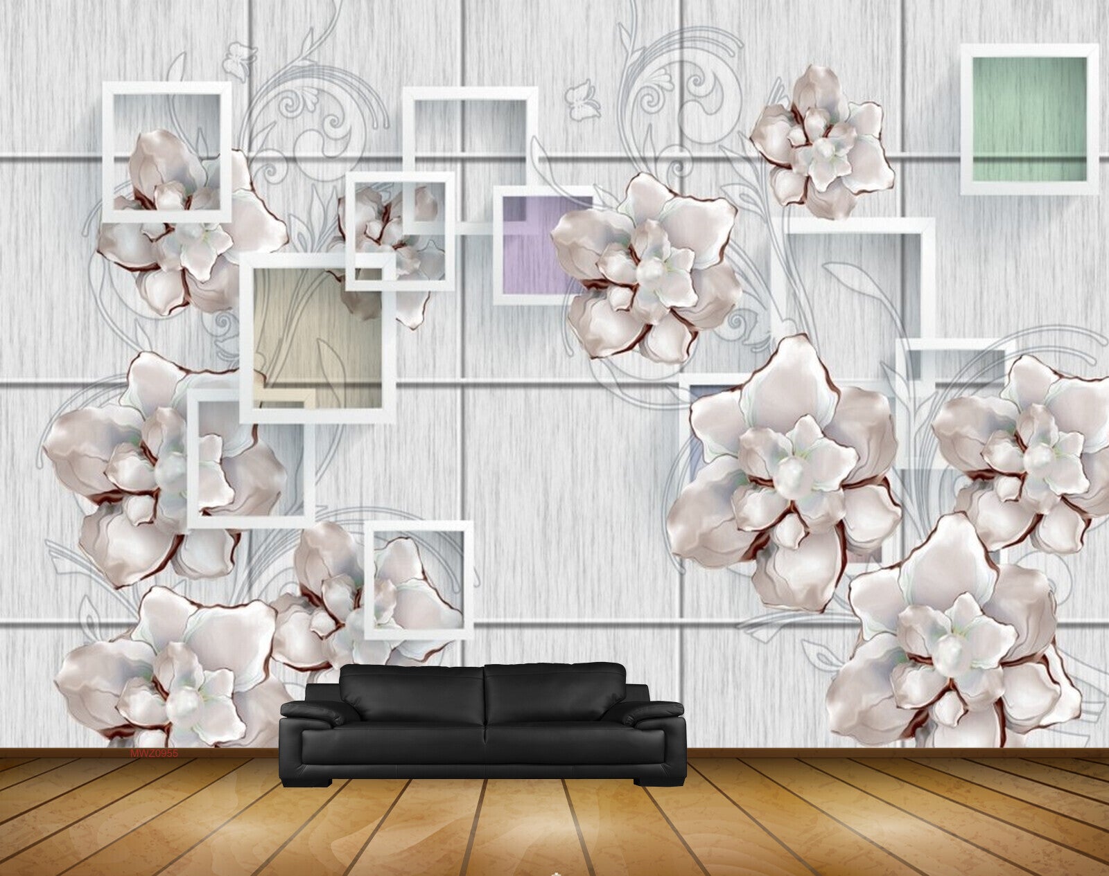 Avikalp MWZ0955 White Flowers Leaves 3D HD Wallpaper