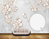 Avikalp MWZ0956 White Golden Flowers 3D HD Wallpaper