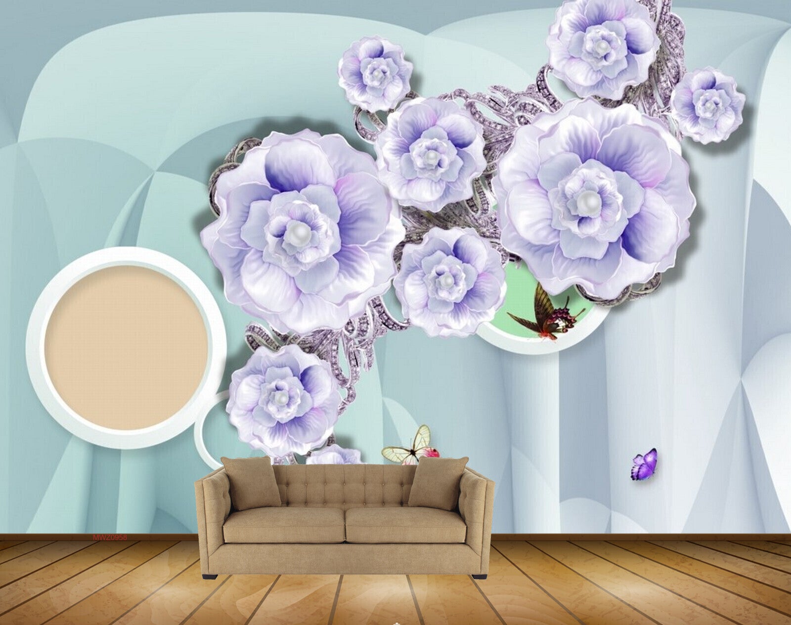 Avikalp MWZ0958 White Purple Flowers Butterflies HD Wallpaper