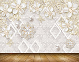 Avikalp MWZ0959 White Golden Flowers Butterflies 3D HD Wallpaper