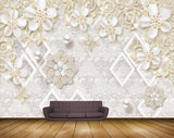 Avikalp MWZ0959 White Golden Flowers Butterflies 3D HD Wallpaper