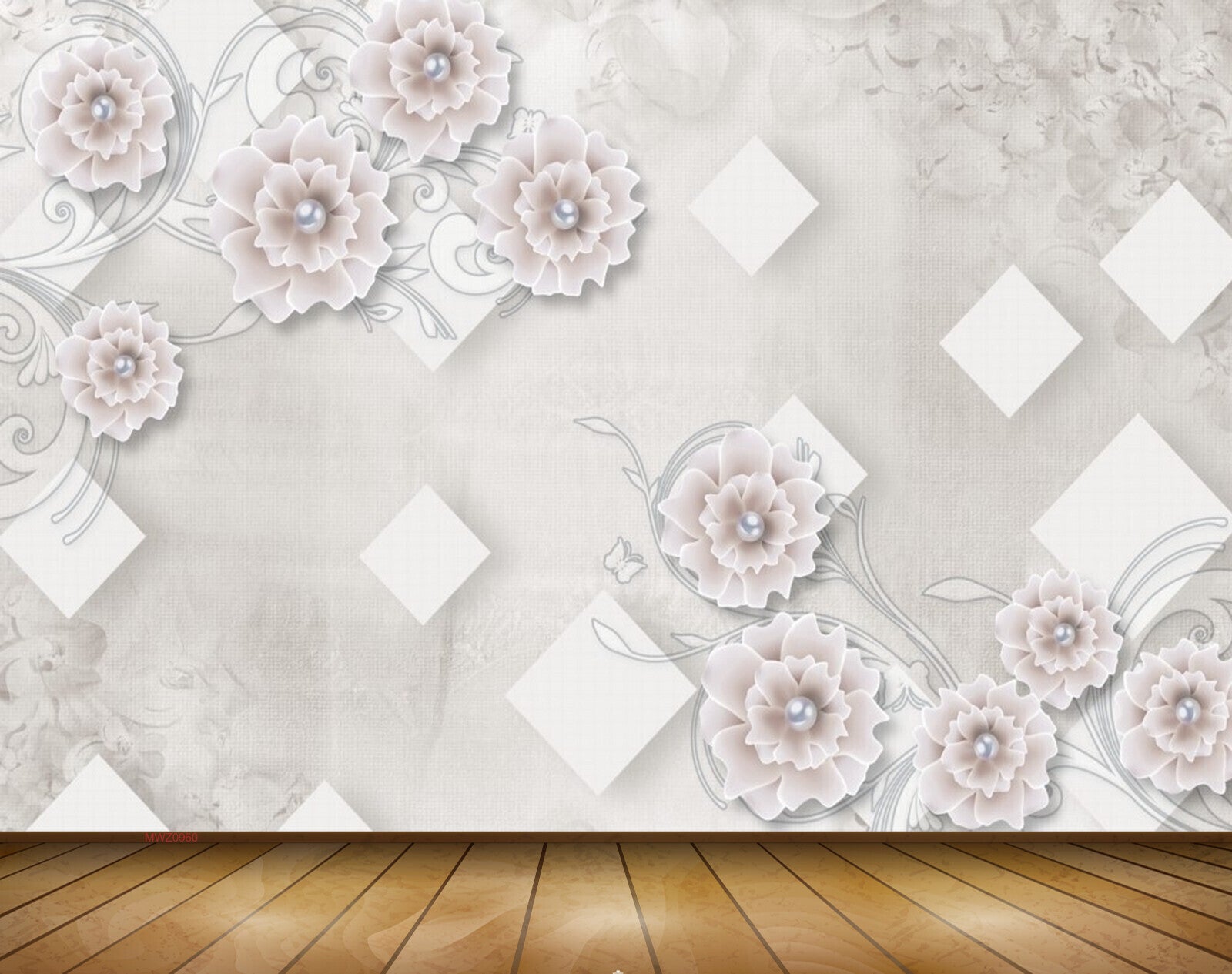 Avikalp MWZ0960 White Flowers Butterflies 3D HD Wallpaper