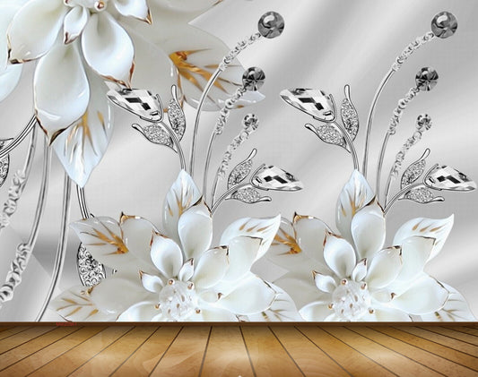 Avikalp MWZ0961 White Flowers Leaves 3D HD Wallpaper