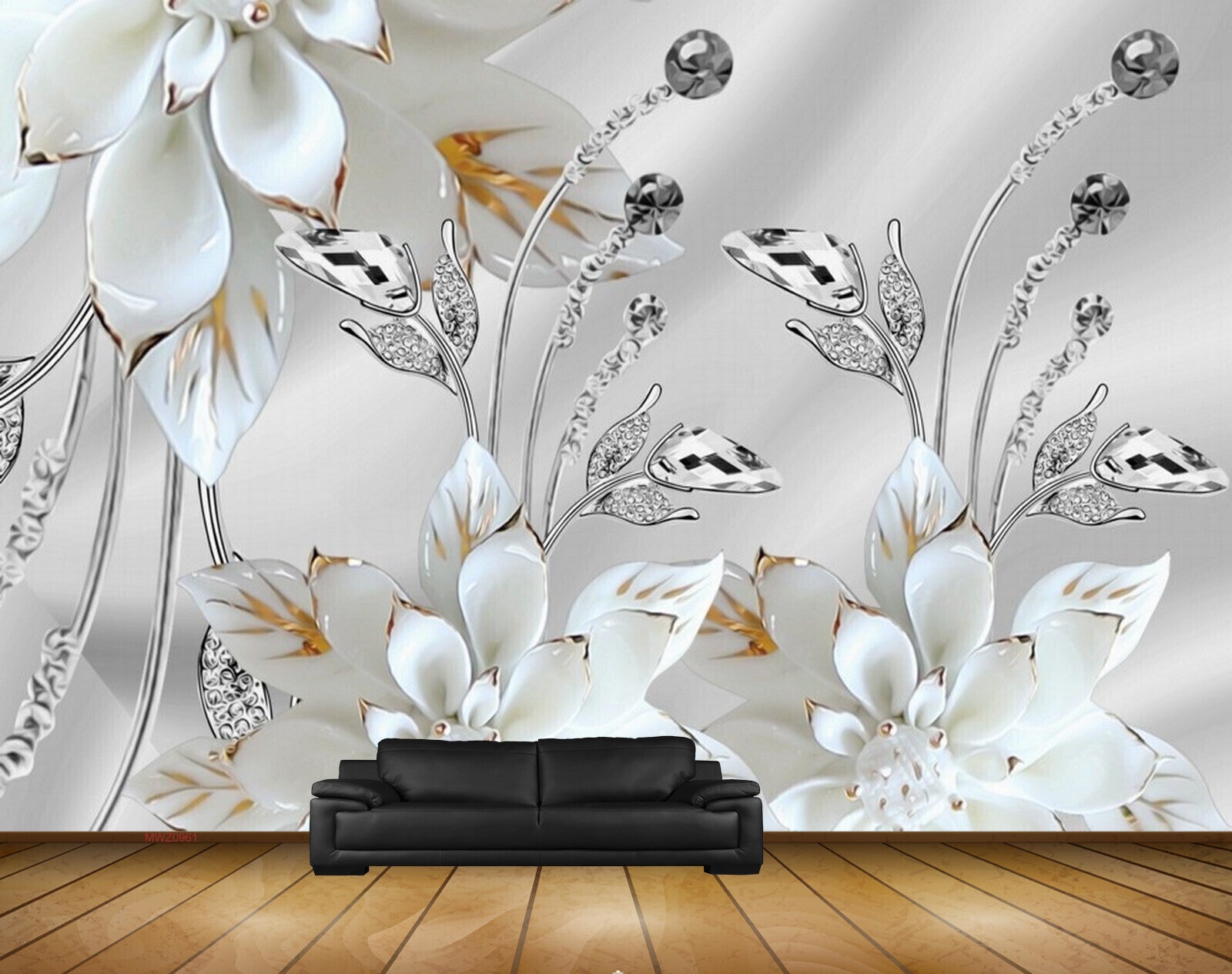 Avikalp MWZ0961 White Flowers Leaves 3D HD Wallpaper