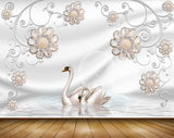 Avikalp MWZ0962 White Peach Flowers Cranes 3D HD Wallpaper
