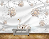 Avikalp MWZ0962 White Peach Flowers Cranes 3D HD Wallpaper