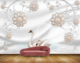 Avikalp MWZ0962 White Peach Flowers Cranes 3D HD Wallpaper