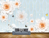 Avikalp MWZ0963 White Orange Flowers Butterflies Swans HD Wallpaper