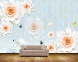 Avikalp MWZ0963 White Orange Flowers Butterflies Swans 3D HD Wallpaper