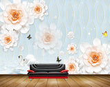 Avikalp MWZ0963 White Orange Flowers Butterflies Swans 3D HD Wallpaper
