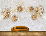 Avikalp MWZ0965 Golden Flowers Leaves HD Wallpaper