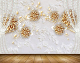 Avikalp MWZ0965 Golden Flowers Leaves 3D HD Wallpaper