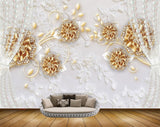 Avikalp MWZ0965 Golden Flowers Leaves 3D HD Wallpaper