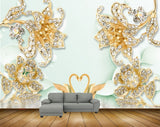 Avikalp MWZ0967 Golden Flowers Swans HD Wallpaper