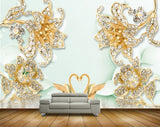 Avikalp MWZ0967 Golden Flowers Swans 3D HD Wallpaper