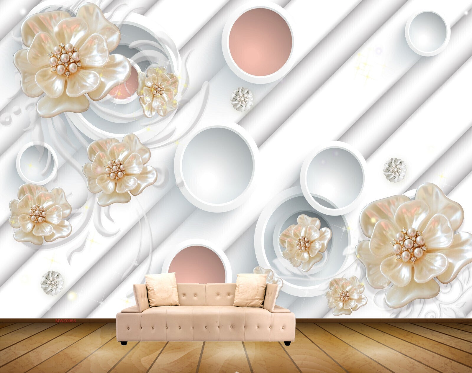 Avikalp MWZ0968 White Golden Flowers HD Wallpaper