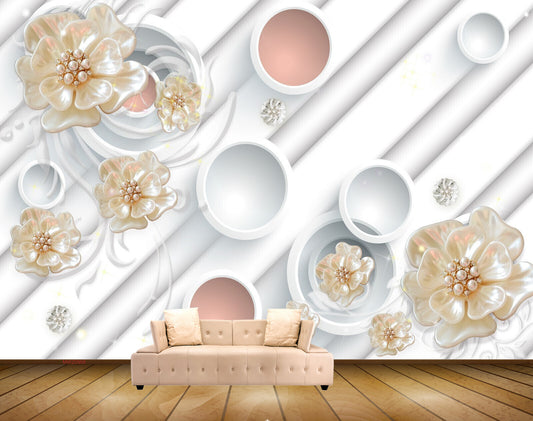 Avikalp MWZ0968 White Golden Flowers HD Wallpaper