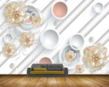 Avikalp MWZ0968 White Golden Flowers 3D HD Wallpaper