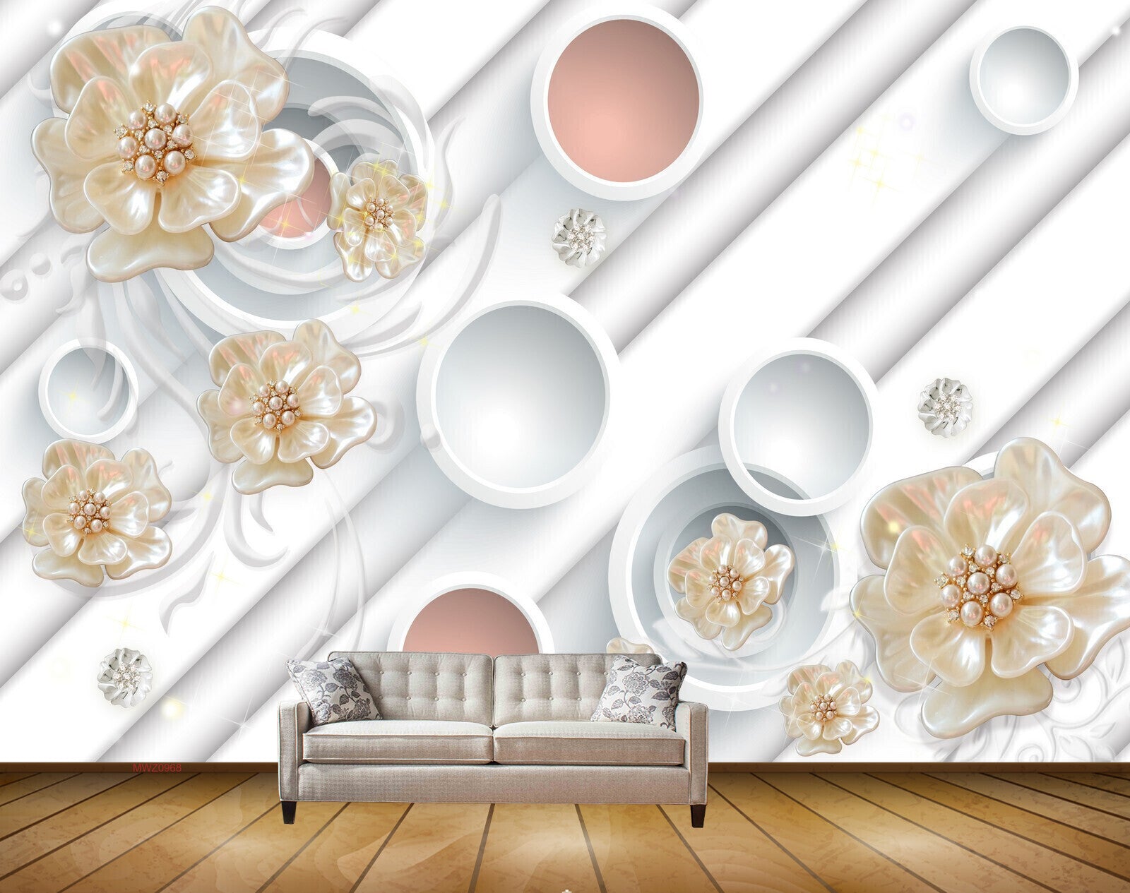 Avikalp MWZ0968 White Golden Flowers 3D HD Wallpaper