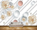 Avikalp MWZ0968 White Golden Flowers 3D HD Wallpaper