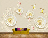 Avikalp MWZ0971 White Yellow Flowers Butterflies 3D HD Wallpaper