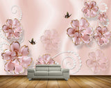 Avikalp MWZ0976 Pink Flowers Butterflies 3D HD Wallpaper