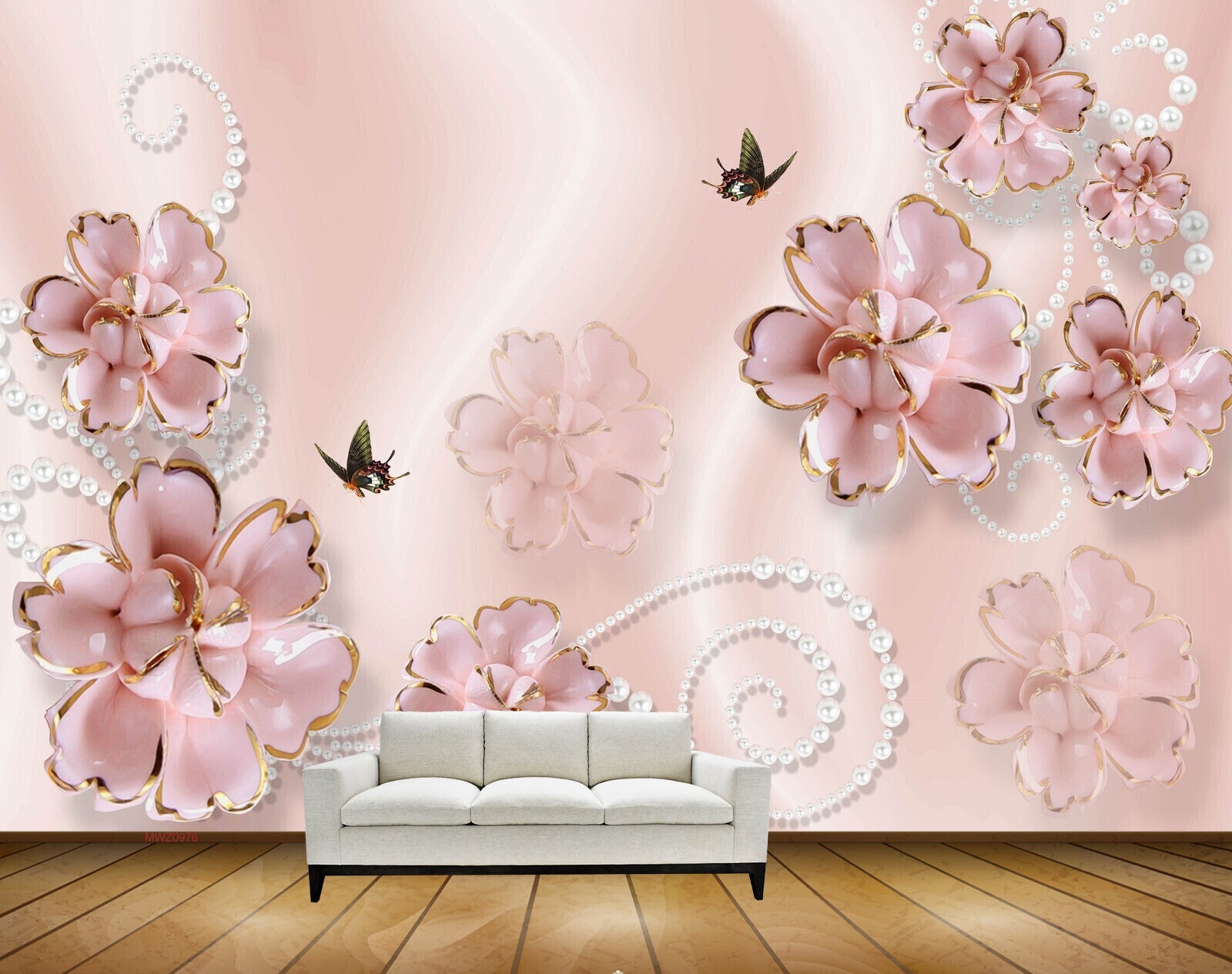 Avikalp MWZ0976 Pink Flowers Butterflies 3D HD Wallpaper