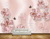 Avikalp MWZ0976 Pink Flowers Butterflies 3D HD Wallpaper