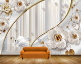 Avikalp MWZ0978 White Flowers Swans 3D HD Wallpaper