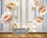 Avikalp MWZ0980 White Pink Flowers Butterflies Cranes 3D HD Wallpaper
