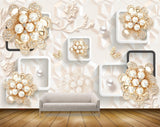 Avikalp MWZ0981 White Golden Flowers 3D HD Wallpaper