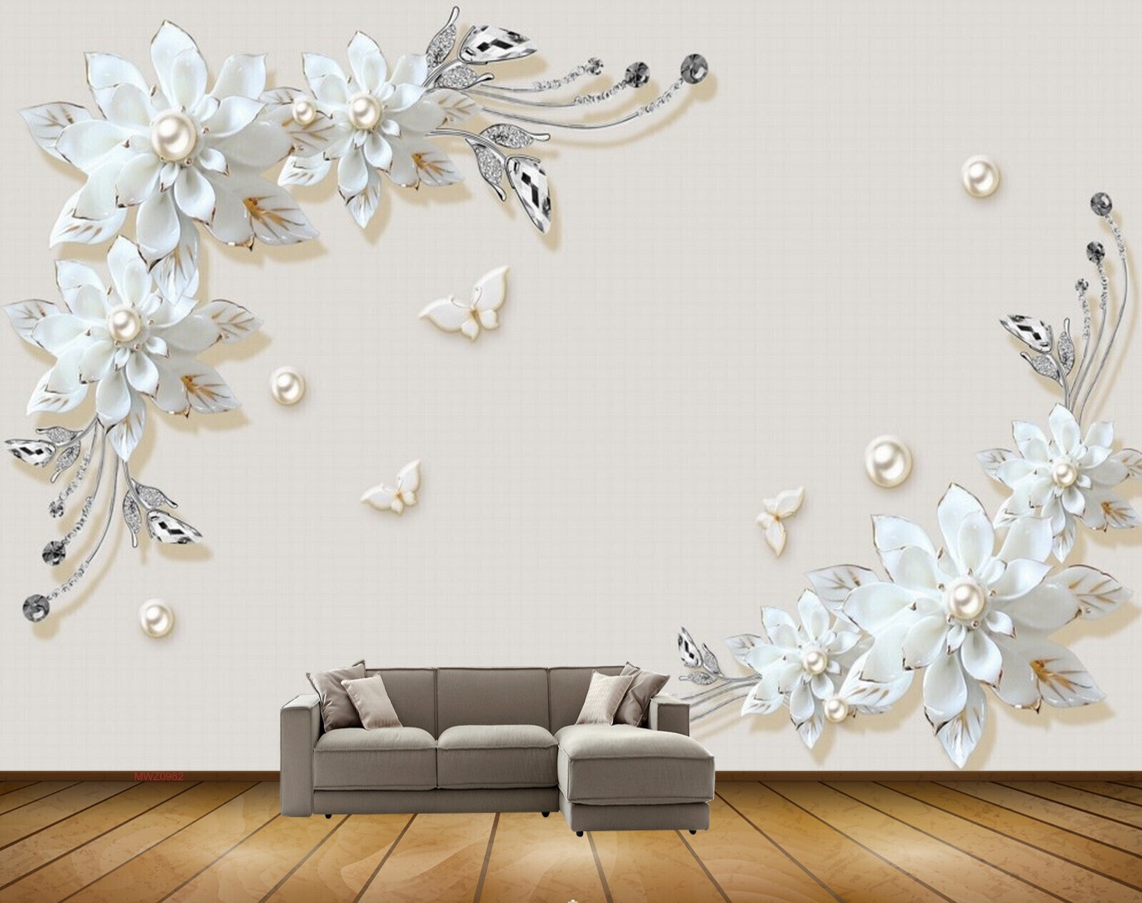 Avikalp MWZ0982 White Flowers Butterflies HD Wallpaper