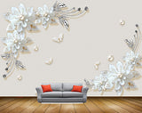 Avikalp MWZ0982 White Flowers Butterflies 3D HD Wallpaper