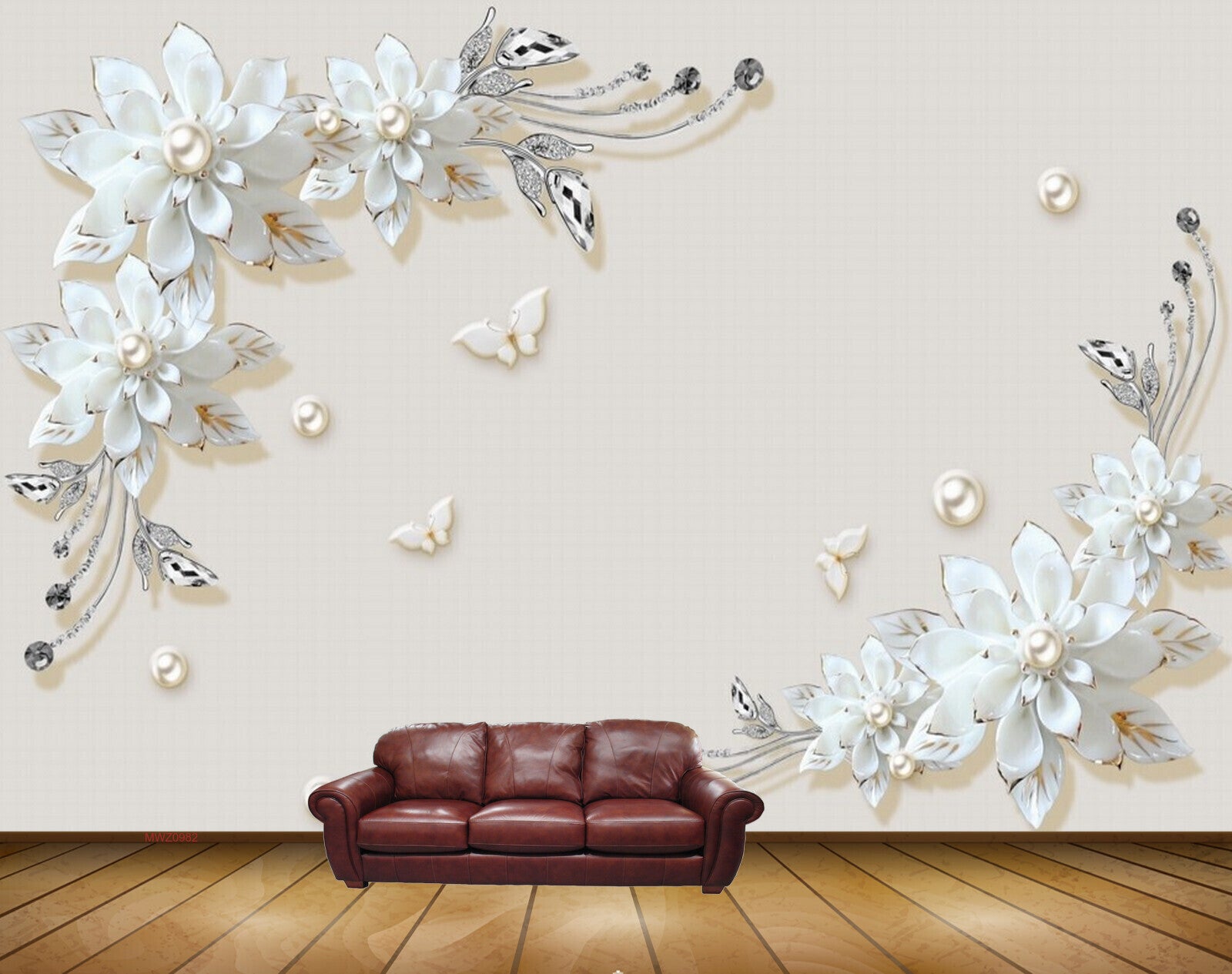 Avikalp MWZ0982 White Flowers Butterflies 3D HD Wallpaper