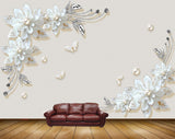 Avikalp MWZ0982 White Flowers Butterflies 3D HD Wallpaper