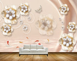 Avikalp MWZ0983 White Golden Flowers Fishes HD Wallpaper