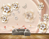 Avikalp MWZ0983 White Golden Flowers Fishes 3D HD Wallpaper