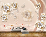 Avikalp MWZ0983 White Golden Flowers Fishes 3D HD Wallpaper
