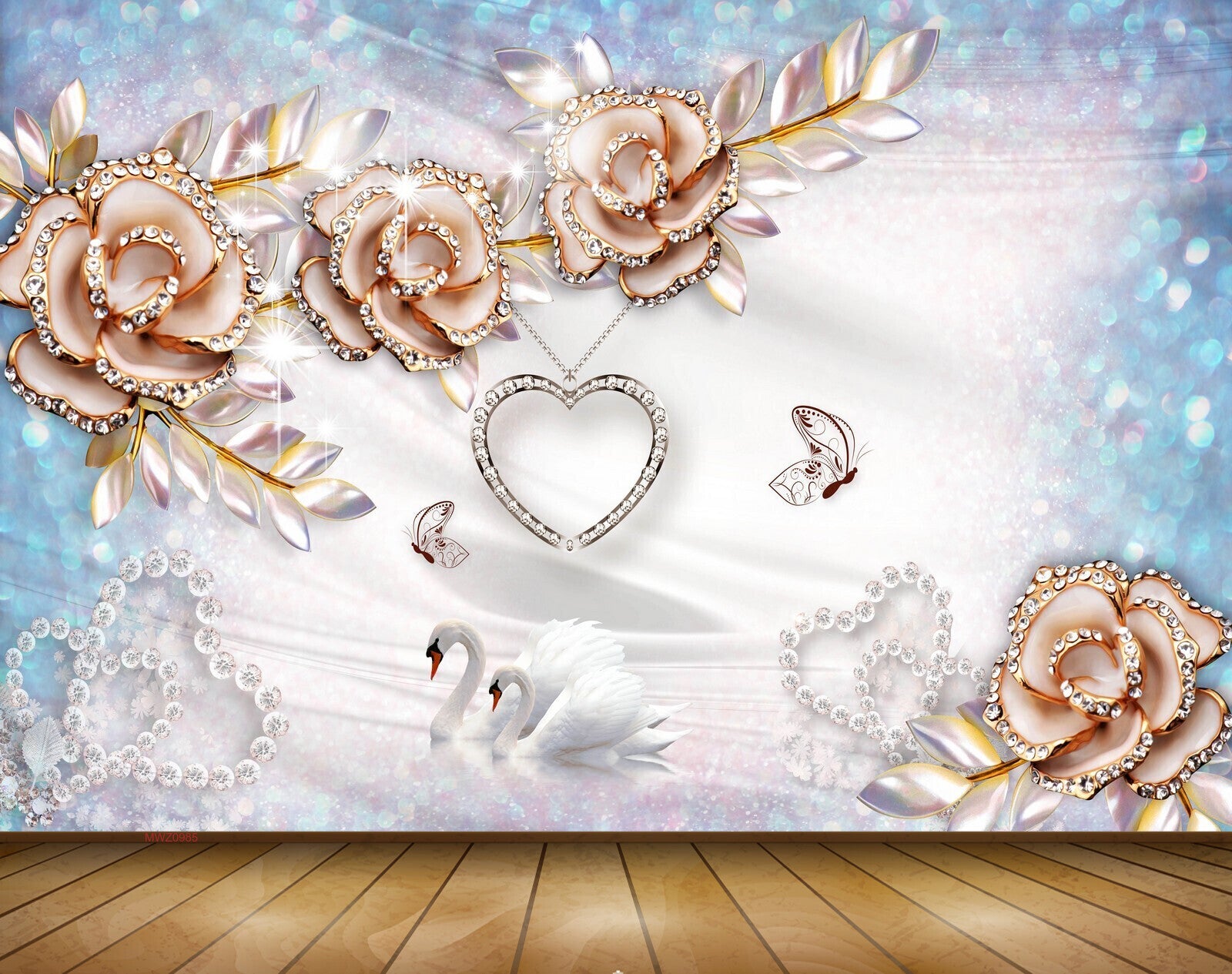 Avikalp MWZ0985 Pink Flowers Butterflies Swans 3D HD Wallpaper