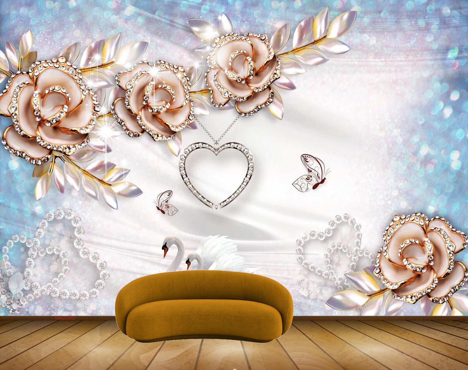 Avikalp MWZ0985 Pink Flowers Butterflies Swans 3D HD Wallpaper