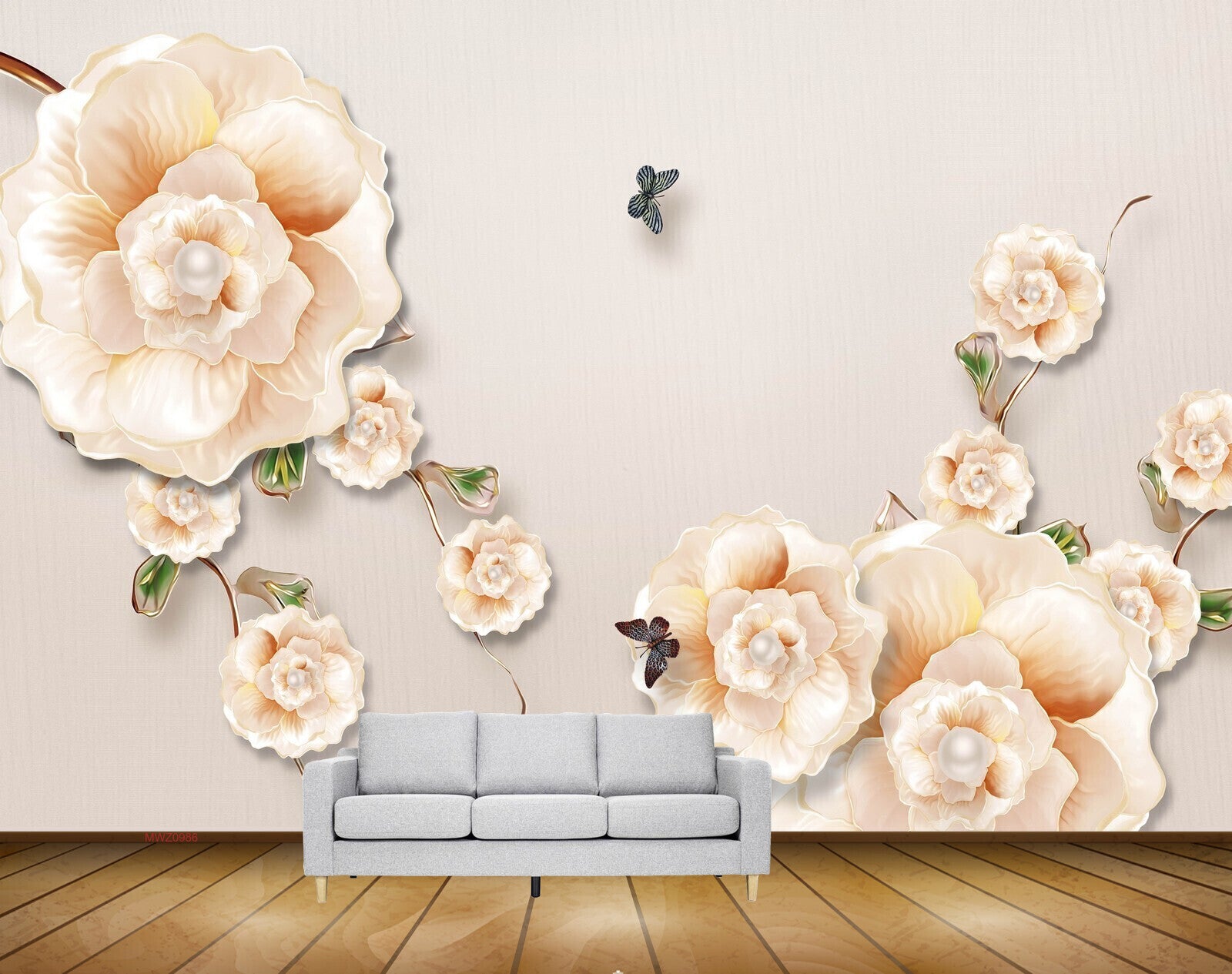 Avikalp MWZ0986 White Orange Flowers Butterflies HD Wallpaper