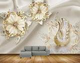 Avikalp MWZ0987 White Golden Flowers Swan 3D HD Wallpaper