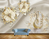 Avikalp MWZ0987 White Golden Flowers Swan 3D HD Wallpaper