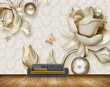 Avikalp MWZ0988 White Rose Flowers Butterflies 3D HD Wallpaper