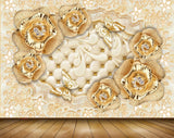 Avikalp MWZ0990 Golden Flowers Butterflies 3D HD Wallpaper